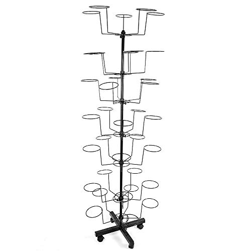 DNYSYSJ 7 Tier Hat Display Metal Stand 35 Holders Cap Display Rotating Rack w/ 4 Wheels (Black)
