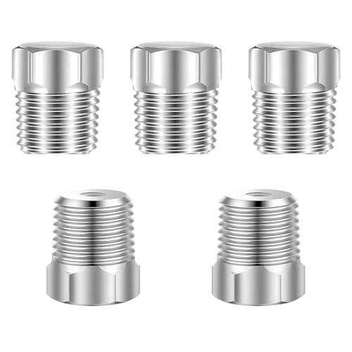 5 Pcs 1/8 NPT Plug Outer Hex Head Thread Pipe Plug Fitting 1/8 NPT Male 304 Stainless Steel Hex Head Screw Pipe Plugs Adapter Connector
