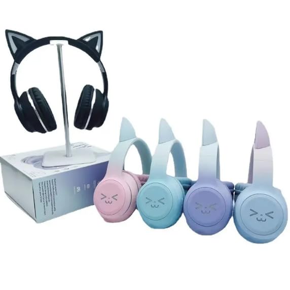 Genérico Auriculares Bluetooth Inalámbricos para Niños con Orejas de Gato LED, Sonido Estéreo, Micrófono, Batería Duradera, Diadema Ajustable, Plegables, Tarjeta TF y Jack 3.5mm, (Negro)