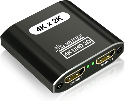HDMI Splitter 1 Input 2 outputs - 4K Divisor hdmi 1 Entrada 2 Salidas Compatible con HDCP 3D UHD 1080P para Reproductores de DVD HDTV Laptop PC - Solo Modo Espejo Sin Modo Extendido