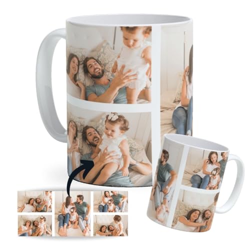 Taza de cerámica Personalizada con Foto. Taza Personalizada para Regalo collage de fotos. Regalo Original Personalizado para Eventos. Taza Original Personalizada con Foto. (Cinco fotos)