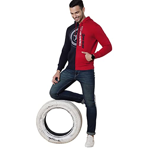 Image of Free Authority Captain America Printed Regular Fit Navy Blue Cotton Men Hoodie Sweatshirt
