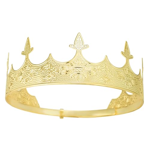 King Crowns Metal Hair Band for Men Gold Crowns and Tiara for Theme Birthday Party Costume Accessories