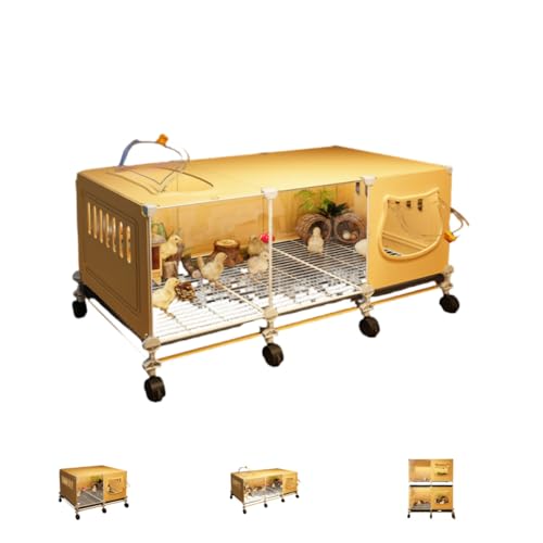 Zekono 家庭用 観賞用ケージ (ルチン鶏/ウサギ/ウズラ/アヒル対応) 透明フロントデザイン 多機能ペットハウス 小型動物用 おしゃれ飼育ケージ モルモット也可 (イエロー,3つのコンパートメント - 飼育箱 - トレイ付きの広い飼育スペース)