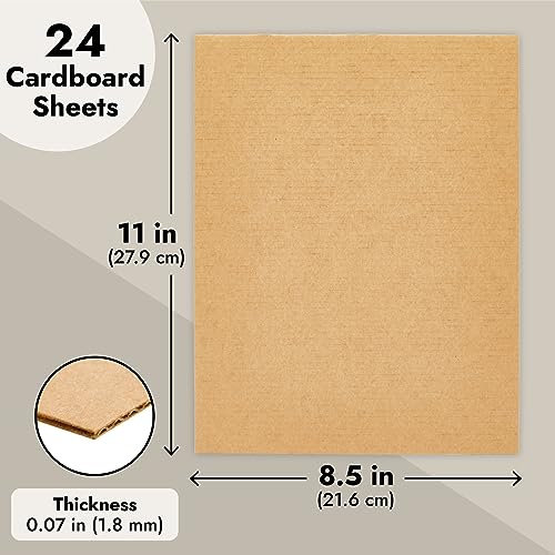 24 Sheets 8.5x11 Corrugated Cardboard Backing, Inserts for Dividers, Packing, Mailing, Crafts (Brown