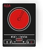 VBGK Placa Vitrocerámica 1 Fuegos 2000W, Indicador de Alta Temperatura, Controles Táctiles, Bloqueo para Niños, 8 Niveles de Potencia, Cocina de Cerámica para Todas Ollas