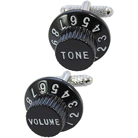 COLLAR AND CUFFS LONDON - Premium Cufflinks with Presentation Gift Box - Volume and Tone Sound Dials - Solid Brass - DJ Stereo Music Player Mixing Deck Guitar - Black and White Colours Cover
