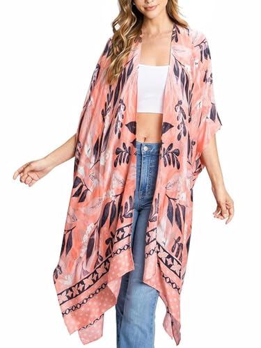 Image of Spicy Sandia Kimonos for Women Floral Beach Cover Up Loose Swimsuit Bathing Suit Coverup Cardigan for Summer Swimwear