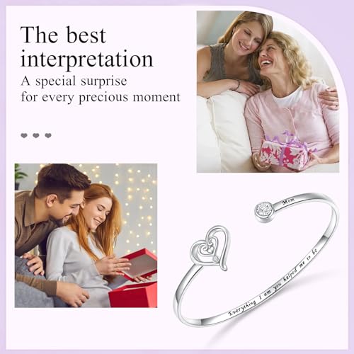 Mother Daughter Bracelet for Women 925 Sterling Silver Cuff Bracelets Inspirational Heart Jewelry Bracelet Mothers Day Gifts for Mom Daughter 6