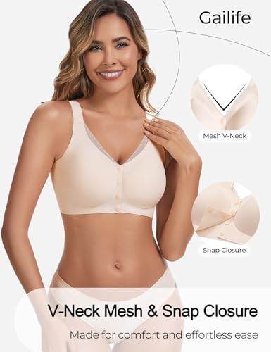 Gailife V Neck Front Closure Bras for Women Wireless Full Coverage Mastectomy Bralettes Comfortable Seamless Everyday Bra3