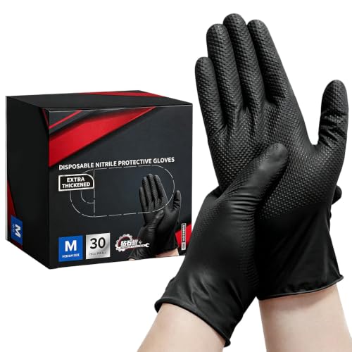 Image of BusyLive Disposable Nitrile Gloves with Diamond Texture for Kitchen | Textured Grip and Heavyweight Design, Latex Free Work Gloves for Cleaning, Mechanics, and Gardening