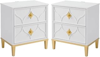 Home Square Emma 2 Drawer Nightstand in White and Gold - Set of 2