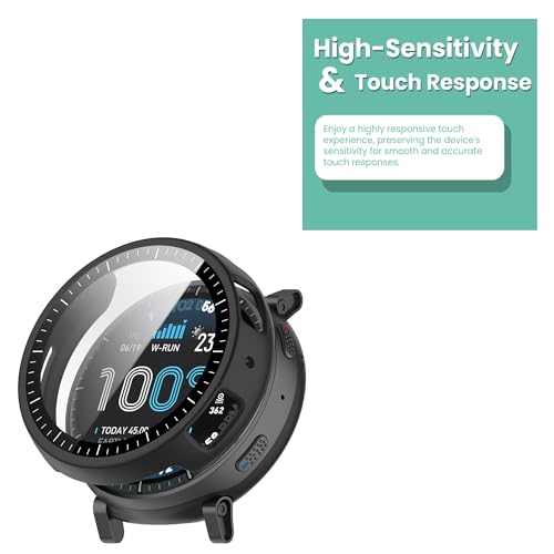 Image of Wisely Electroplate Shine Protective Slim Bumper Tempered Glass Case Cover Compatible with Amazfit Active Max - Luxury Black