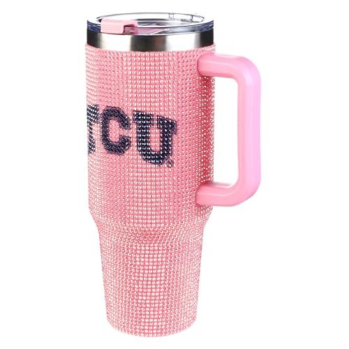 Image of The Memory Company NCAA Pink Bling 40oz Stainless Steel Water Tumbler, Double Wall Vacuum Insulated Game Day Bottle, Rhinestone Design with Handle Lid and Straw