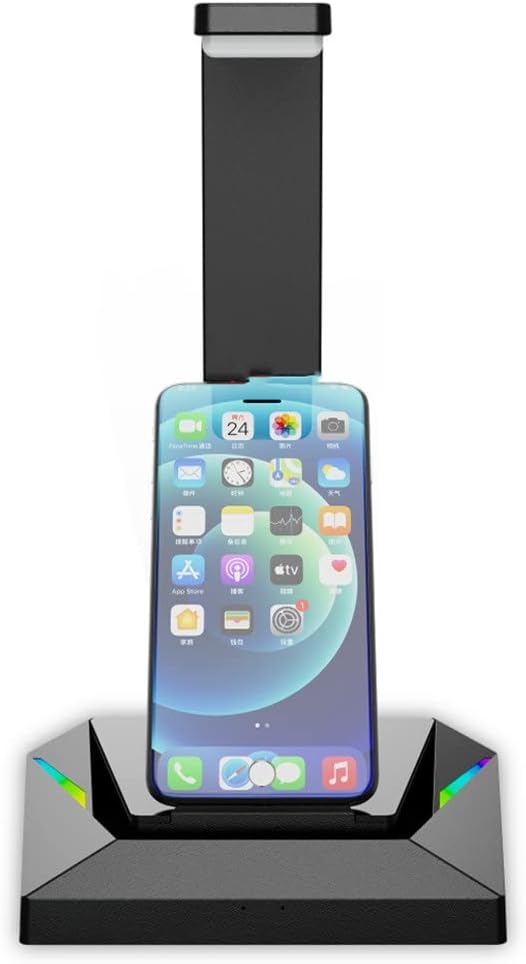 viby gaming headphone stand wired headset desk dual hanger base with phone holder 2 usb charger light