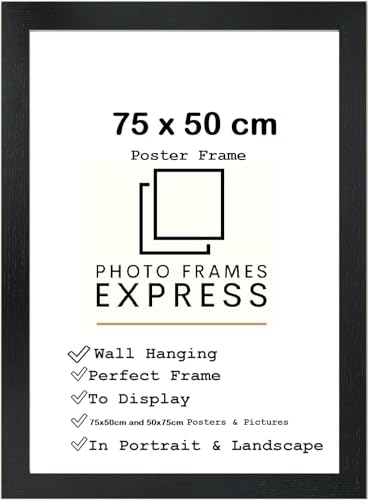 Picture Frame, 75 x 50 cm, Black, Poster Frame, Wall Hanging, Display In Landscape & Portrait with Perspex Sheet, 750 x 500 mm