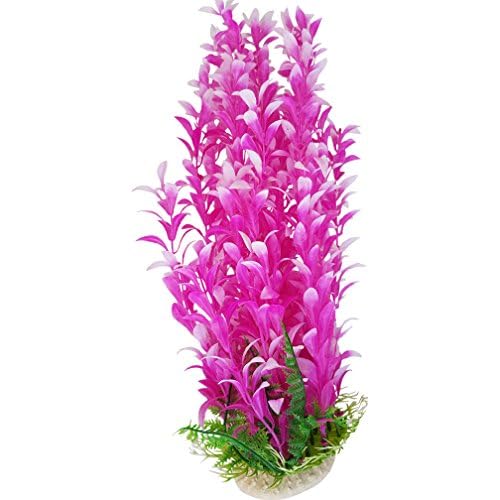 Hot Pink Plastic Aquarium or Pond Plant with Weighted Base 16 Inch (41-43cm) Tall Artificial Plant with Base, Fish Tank Foliage Ornament | Long Plastic Seaweed Aquascaping Decoration