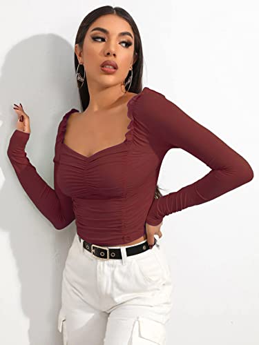 Image of Shasmi Women's & Girl's Full Sleeve, Sweat Hear Neck, Frill Trim Ruched Crop Top for Women, Tops, T-Shirts for Girls (TOP 71)