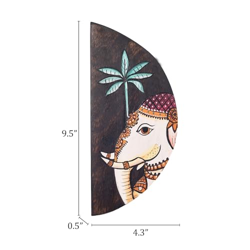 Image of AAKRITI ART CREATIONS Pichhwai Elephants Handpainted Wall Panels, Pichhwai Art Set of 2 Multicolor | Matte Finish Wooden | Home Items for Living Room, Bedroom, Office