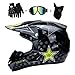LVLUOKJ Pieno Volto Motocross Casco Set con Occhiali Guanti Maschera, Gioventù Fuori Strada Motociclo Scooter Sicurezza Crash Casco per Discesa Enduro ATV BMX MTB Quad Dirt Bike, D.O.T Certificato