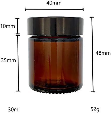 Avalon Cosmetic Packaging - PACK of 3 - Empty AMBER Glass Jars with Black Urea Airtight Lids for Aromatherapy Blends/Creams/Candlemaking (30ml)