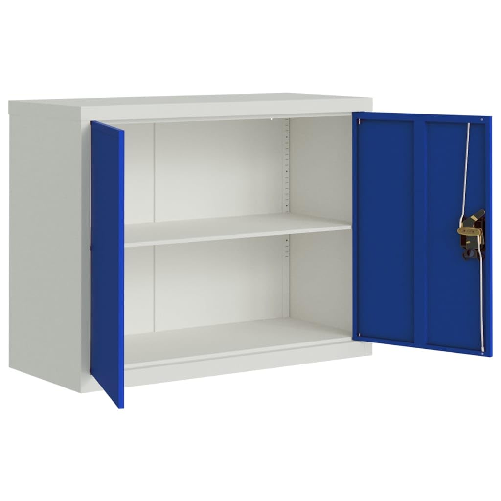 Aktenschrank für Büro, Industrie, Büro, Bücherregal, Büro, Möbel, 90 x 40 x 70 cm, niedriger Schrank, hellgrau und blau