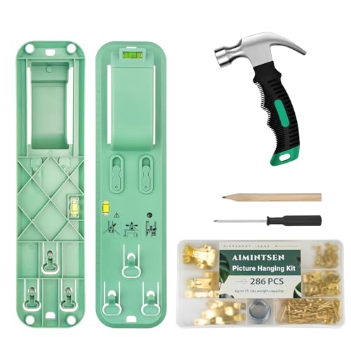 Image of Picture Hanging Kit,Picture Hangers,Wall Hanging kit,Picture Frame Hanger Tool 290 Pieces Heavy Duty Photo Hanger Accessories with Picture Hanging Wire, Hooks, Nails ，Hammer and Wall Hanger Level
