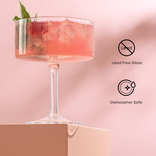 image for JoyJolt Fluted Ribbed Glasses - 10oz Coupe Glass Set of 2, Unique Cham