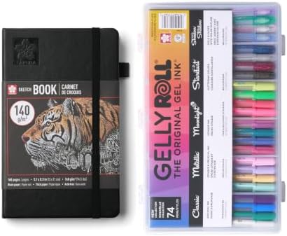 SAKURA Gelly Roll 74 Pack Gift Set and A5 Black Paper Sketchbook Bundle image 3