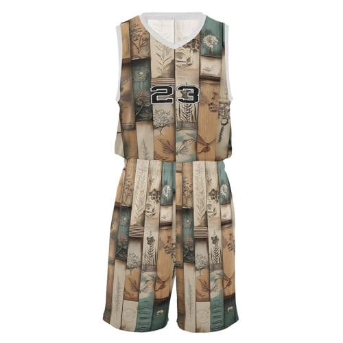 FLildon Wooden Planks with Old Traces Boys Basketball Jersey Set Tank Top Shorts Tracksuit Sport Training Suit for Kids, M