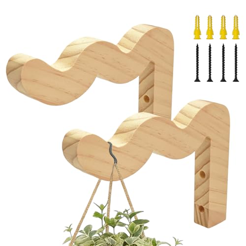 Upriver 2 Pack Wavy Wooden Plant Hangers, Plant Wall Bracket