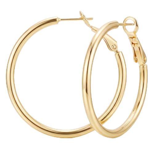 QINSWIT 14K Gold Hoop Earrings for Women Sleek Minimalist 2mm Thin Trendy Hoops Earring with Crisp Lines Daily Wear Jewelry 60mm