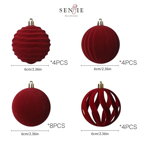 Image of 20pcs Red Velvet Christmas Ornaments Set,2.36In Burgundy Flocked Ornaments