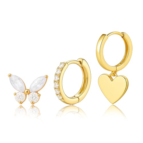 Hoop Earrings for Women Dainty Gold Earrings, 14K Plated Hypoallergenic Stud Earrings Set Cartilage Earrings for Multiple Piercing for Women