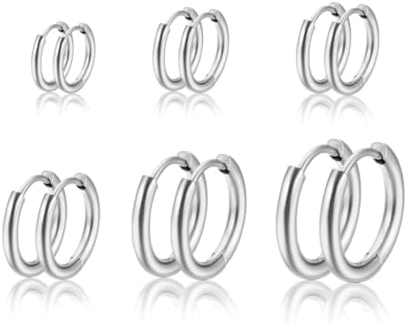 6 Pares Pendientes de Aro de Acero Inoxidable Anillos de Labios N...