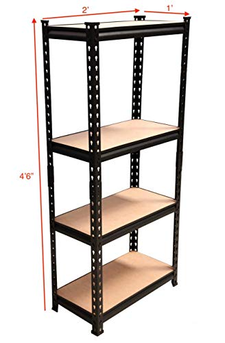 Image of STAR WORK Metal Shelving Unit Adjustable Garage Storage Utility Rack Shelves Multipurpose Shelf Warehouse Basement Kitchen Living Room Pantry (Black, 4 Section (4'6 inchX 2'X 1' FT))
