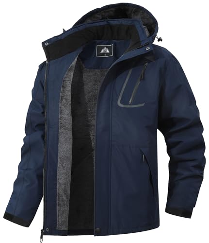 Image of Men's Mountain Winter Coat Warm Fleece Ski Snow Jacket Waterproof Raincoat with Hood