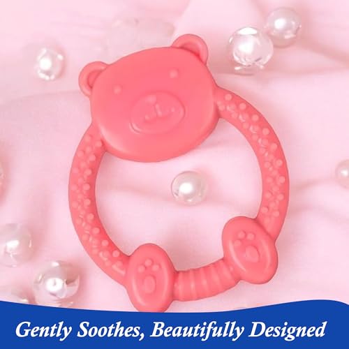 Image of MamaLaps Soft Silicone Baby Teether, Silicone BPA Free Teethers for Newborn Infant, Teething Toy for Babies with Textured Surface for Soothing Gums (Pack of 1, Teddy-Pink)