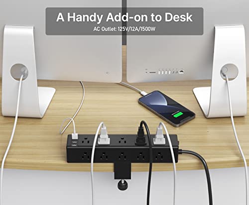 CCCEI Standing Desk Clamp Power Strip with 15 Outlets, Widely Spaced Desktop Edge Mount Surge Protector Outlet, Fast Charging USB-A and USB-C Ports, 6 FT Flat Plug, Black Fit 1.6 inch Table top. - Image 5