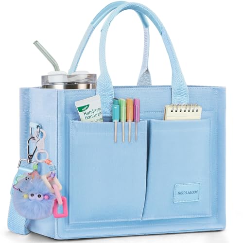 Image of BECOJADDE Structured Canvas Tote Bag for Women, Multi-Compartment Zippered Purse for Work Bible Travel
