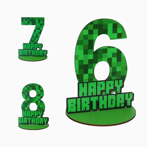 Pixel Number 6 Birthday Sign Centerpiece, Wooden 6th Number Stand Sign for Boy Girl Kids 6th Birthday Party Decorations