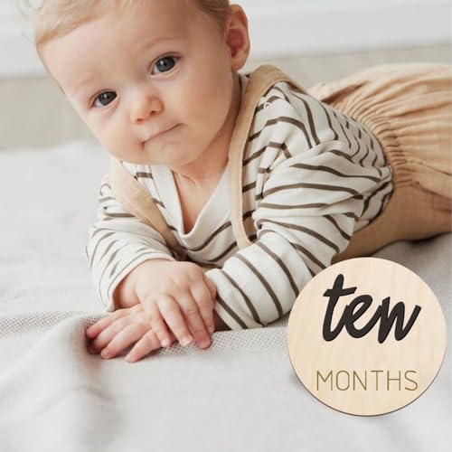 Image of Baby Monthly Milestone Markers Disc, Wooden 3D Milestone Cards for Photos, Baby Announcement Sign, 1-12 Months, Wooden Baby Milestone Sign (Black)