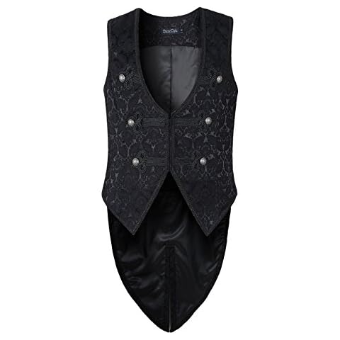 Mens Vest Waistcoat Tailcoat Black Damask Gothic Steampunk Victorian (L, Black) Cover