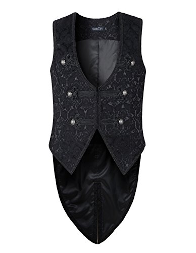 Mens Vest Waistcoat Tailcoat Black Damask Gothic Steampunk Victorian