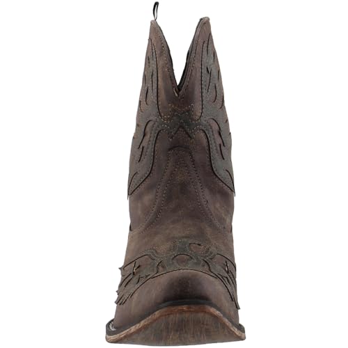 Image of ROPER Womens Amelia Tooled Inlay Snip Toe Casual Boots Ankle Low Heel 1-2 inch - Brown