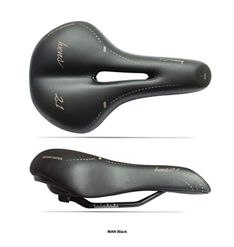 Sillín de bicicleta de trekking para hombre, modelo WENS 2.1, piel auténtica + gel, para ciudad, hecho a mano en Italia 2020 - Negro Cover