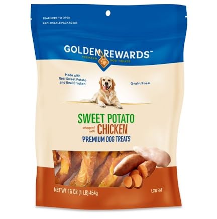 Golden|Rewards Dog Treats, Sweet Potato Wrapped with Chicken, 16 oz, Natural Chews for All Dog Sizes, Real Chicken Breast, Grain-Free, Low Fat, Great for Training, Healthy Daily Snack