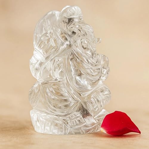 Image of Certified Sphatik Ganesha (10-20 Gram) | AAA Grade Clear Quartz Crystal Vinayaka Idol | with Pure Ganga Jal & Chandan | Spatika Ganapati for Puja & Meditation