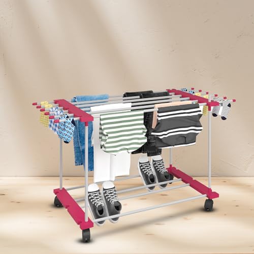 Image of ZOLMIX Foldable Premium SS Steel Pipe Heavy Duty Carry Weight Till 20 Kgs, 48 Drying Rails, Cloth Drying Stand| Clothes Stand for Drying| Cloth Stand| Clothes Dryer| Laundry Racks (1 Layer)