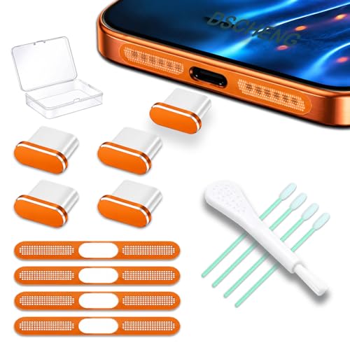 4 Pack USB C Dust Plug USB C Port Cover Type C Charging Port Plug Cover with Speaker Dust Cover Phone Accessories for iPhone 17 Pro Max (Metal USB C (Orange) 17 Max)